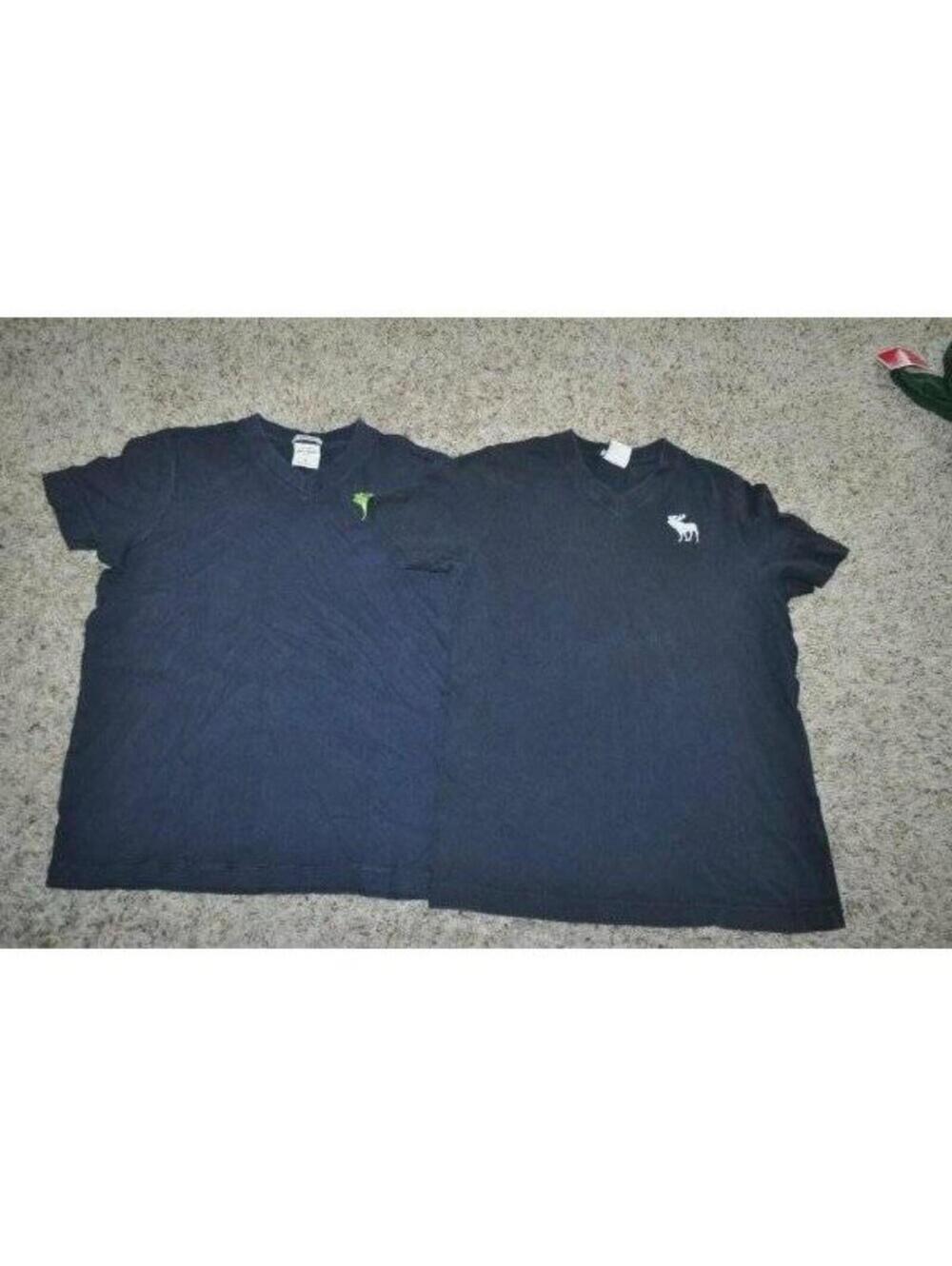 Abercrombie 2 Shirts L Girls Navy Blue Short Sleeve V-Neck Tee Top